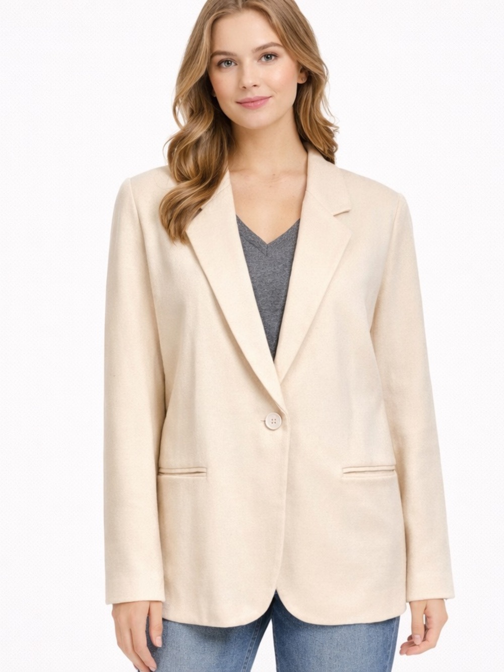 Vintage Cream Single-Button Notch Lapel Blazer - image 1
